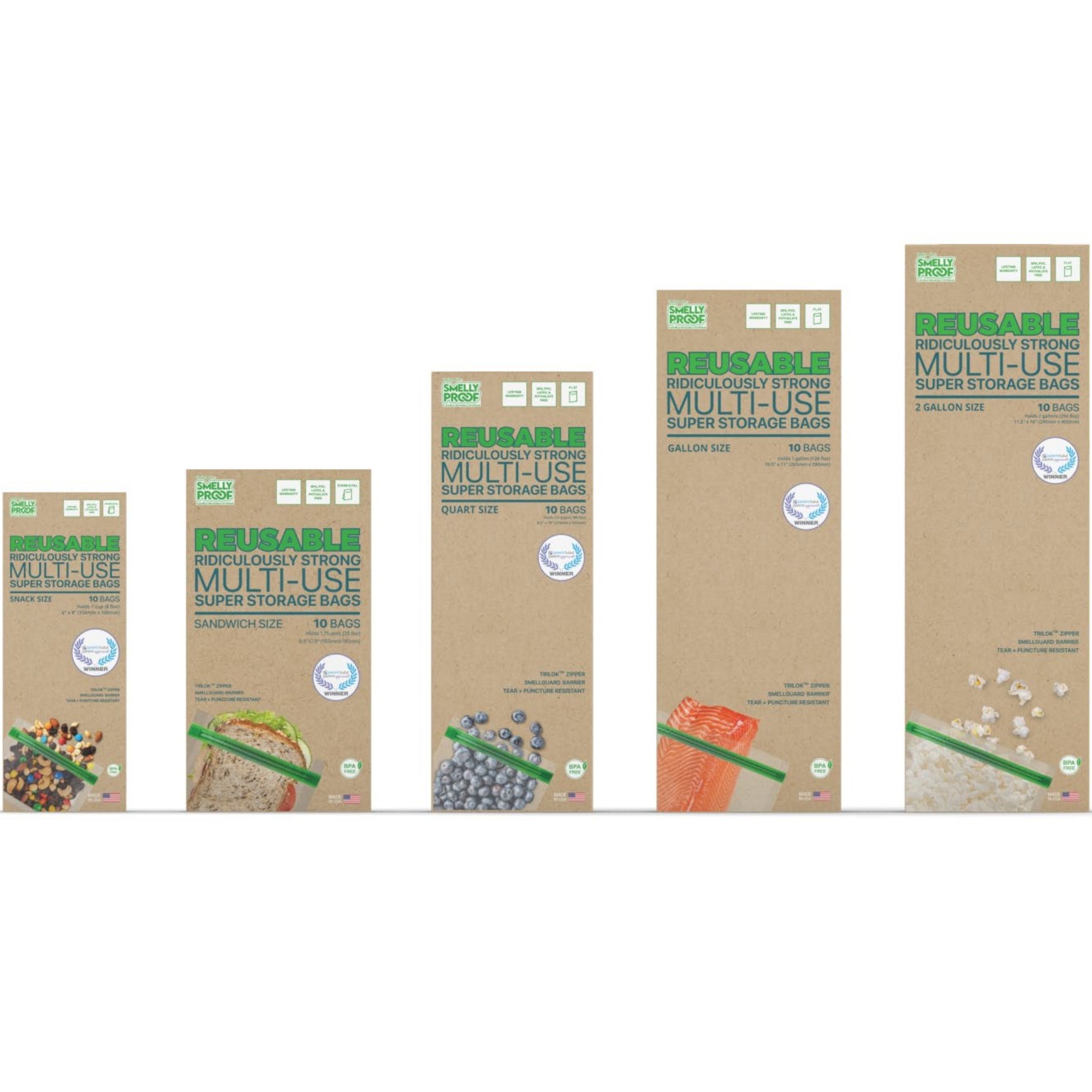 All Sizes of Odor Proof Ziplock Bags for Sale in Their Boxes