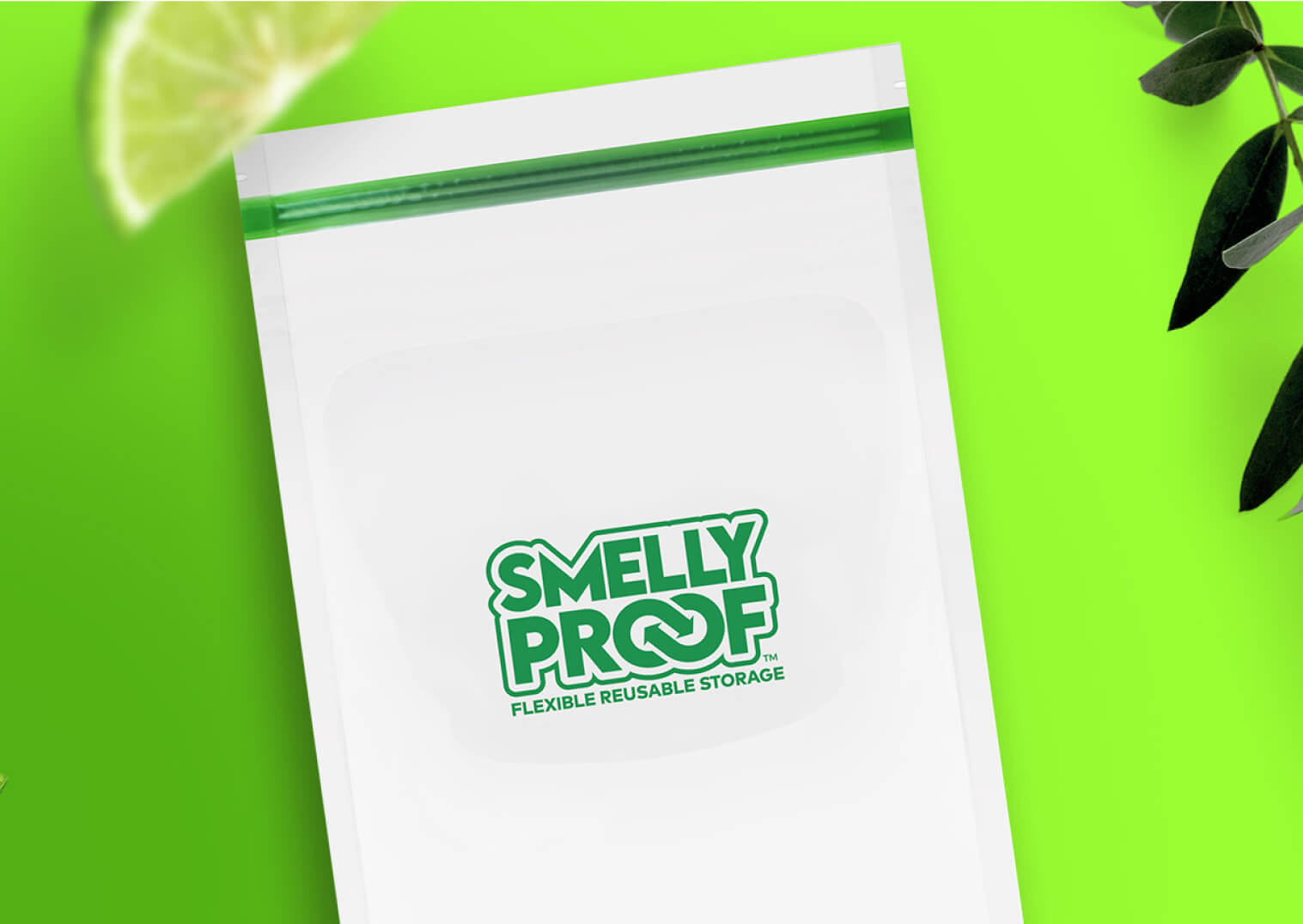 2 Gallon Odor Proof Ziplock Bag Lying On a Lime Green Background