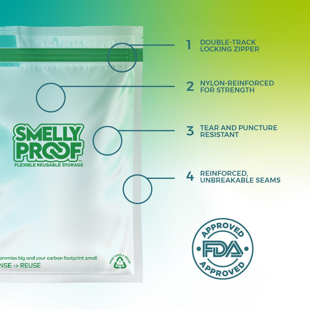 Reusable Storage Bags by Smelly Proof, Large Heavy Duty 5-mils US-Made BPA Free Dishwasher-Safe Reusable Freezer Bags Clear Flat Quart 10 x 8.5 5pk
